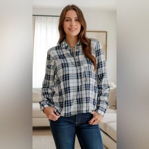 J. Crew Black/dark Navy and White plaid Shirt